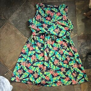 Cross-wrap front stretch Floral Sleeveless Dress